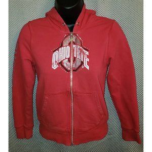 Ohio State Buckeyes Scarlet Rhinestone Zip Up Hoodie Sweatshirt - Girls Medium